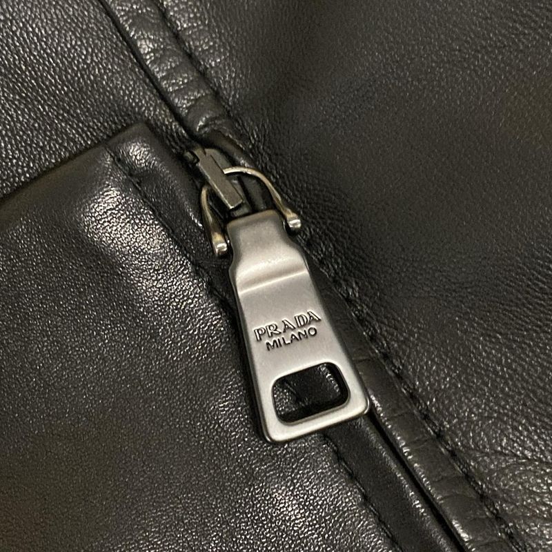 Prada Rider Jacket Size 40 M Women's Black 2011 Lambskin Triangle Logo Lambskin