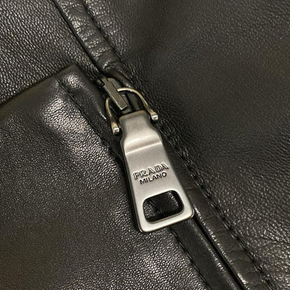 Prada Rider Jacket Size 40 M Women's Black 2011 Lambskin Triangle Logo Lambskin