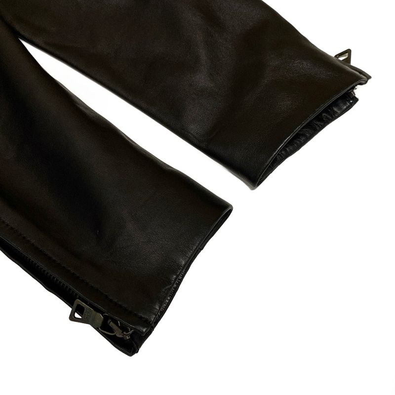 Prada Rider Jacket Size 40 M Women's Black 2011 Lambskin Triangle Logo Lambskin