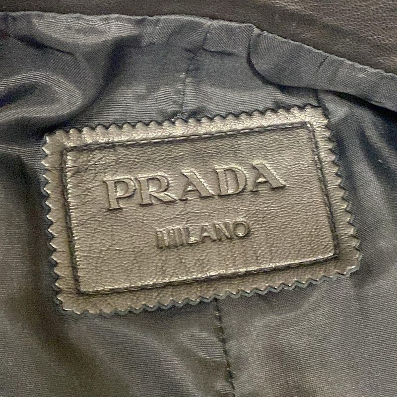 Prada Rider Jacket Size 40 M Women's Black 2011 Lambskin Triangle Logo Lambskin