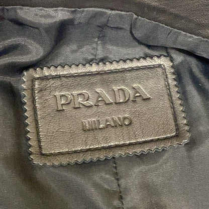 Prada Rider Jacket Size 40 M Women's Black 2011 Lambskin Triangle Logo Lambskin