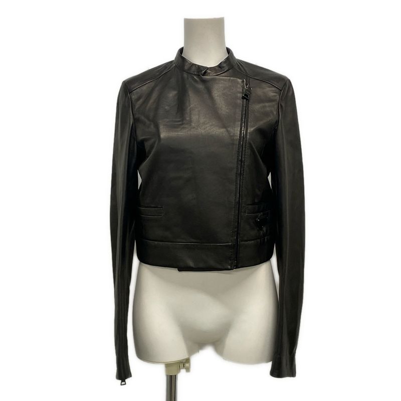 Prada Rider Jacket Size 40 M Women's Black 2011 Lambskin Triangle Logo Lambskin