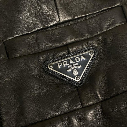 Prada Rider Jacket Size 40 M Women's Black 2011 Lambskin Triangle Logo Lambskin