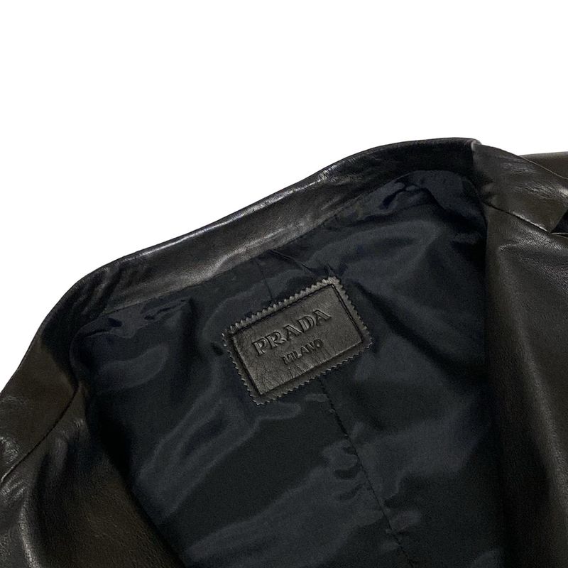Prada Rider Jacket Size 40 M Women's Black 2011 Lambskin Triangle Logo Lambskin