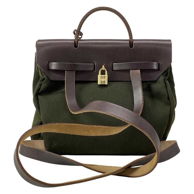 Hermes Backpack Sac Herbag Her Bag A Dos Khaki X Dark Brown Gold Hardware