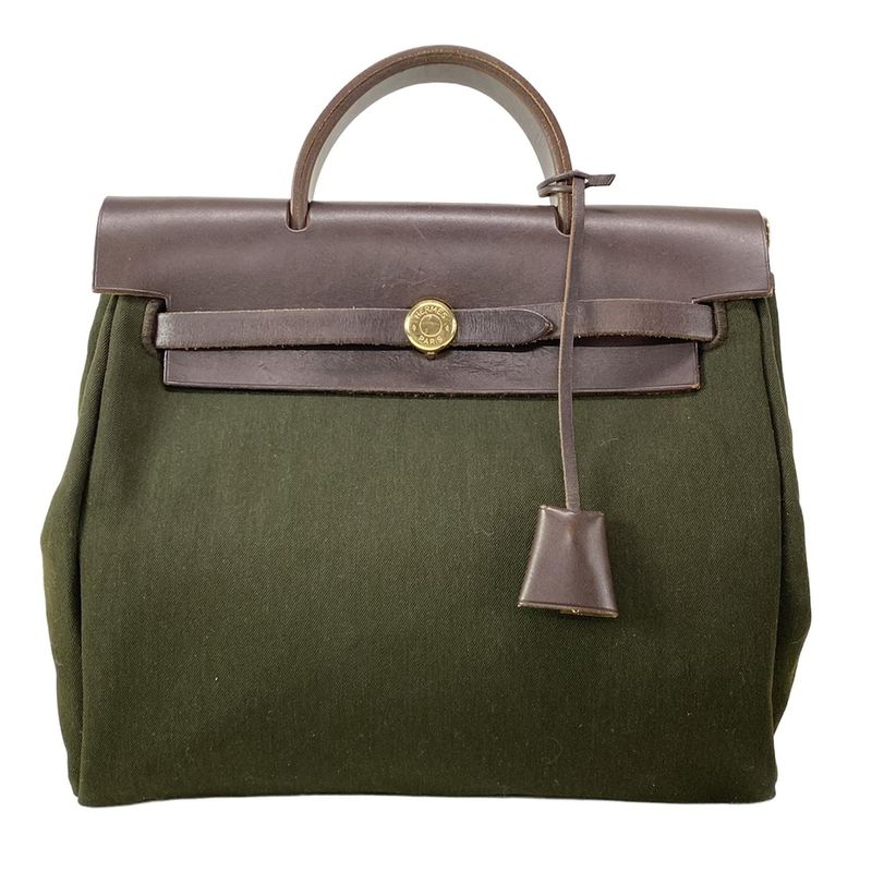 Hermes Backpack Sac Herbag Her Bag A Dos Khaki X Dark Brown Gold Hardware