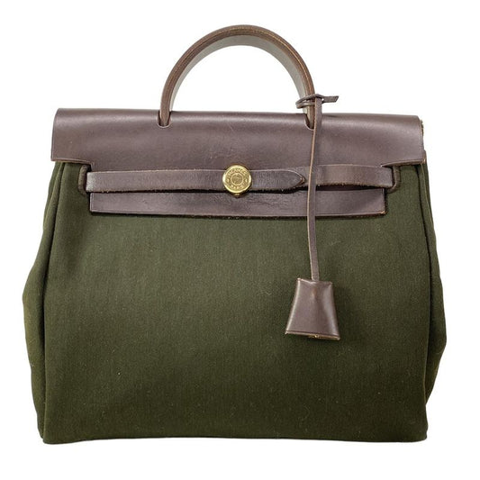 Hermes Backpack Sac Herbag Her Bag A Dos Khaki X Dark Brown Gold Hardware