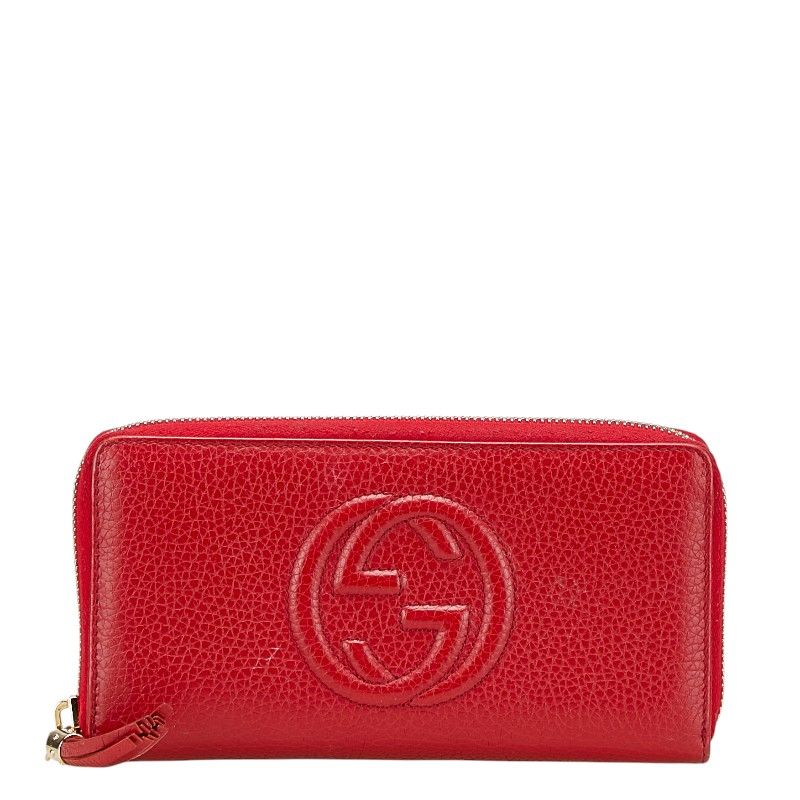 Gucci Interlocking G Soho Tassel Round Zipper Long Wallet 598187 Red Leather