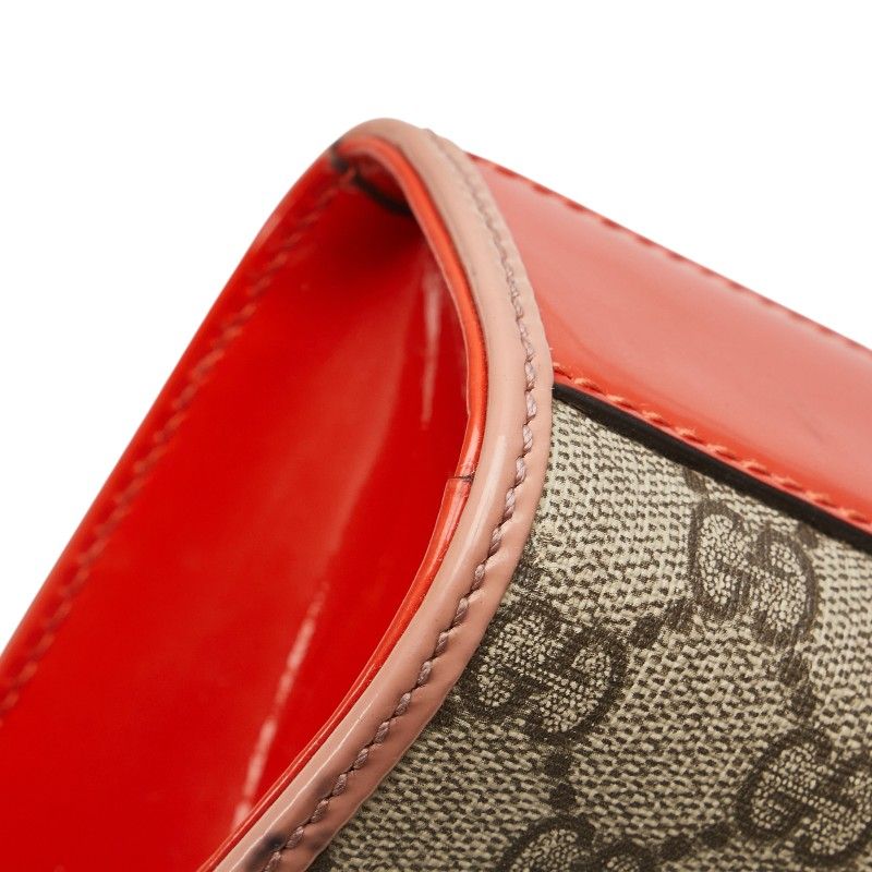 Gucci GG Supreme Beige Red Orange Leather Women's