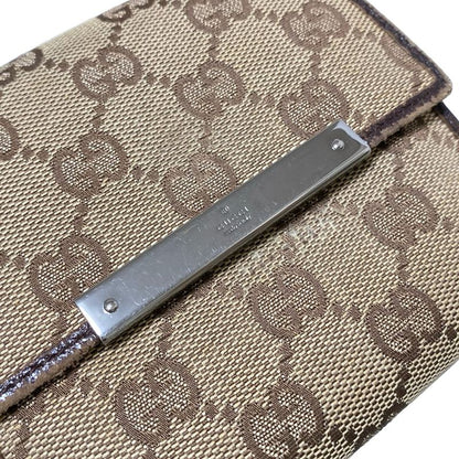 Gucci W Hook Wallet Metal Bar 112664 Dark Brown X Beige Leather