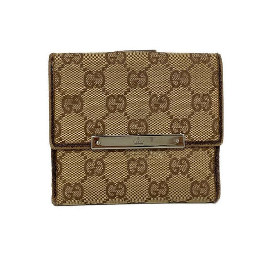 Gucci W Hook Wallet Metal Bar 112664 Dark Brown X Beige Leather