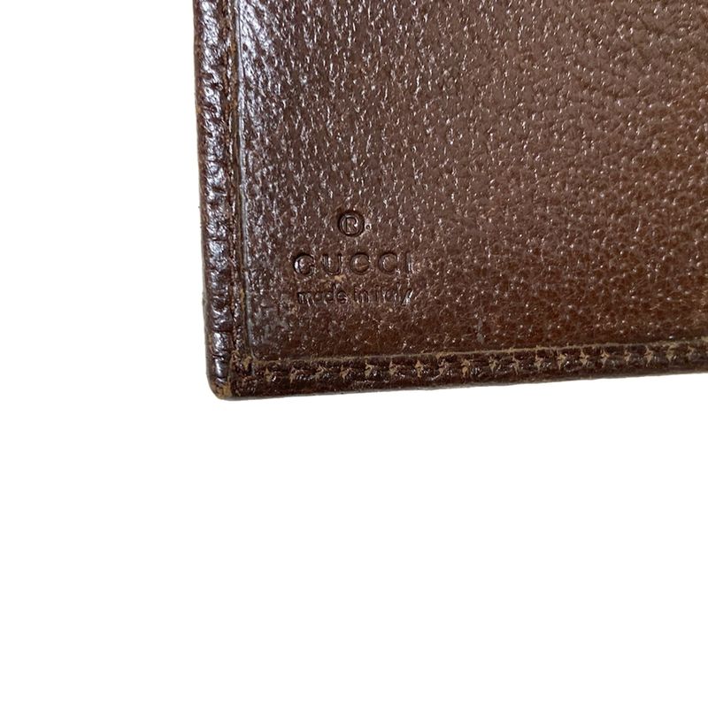 Gucci W Hook Wallet Metal Bar 112664 Dark Brown X Beige Leather