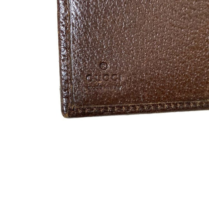 Gucci W Hook Wallet Metal Bar 112664 Dark Brown X Beige Leather