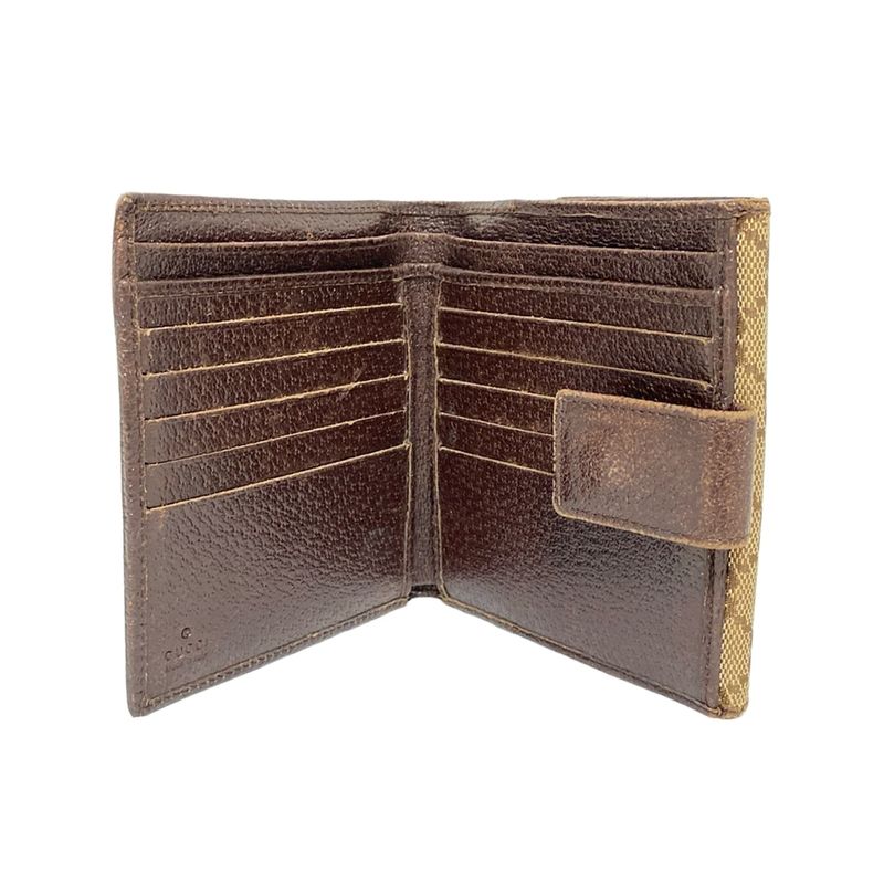 Gucci W Hook Wallet Metal Bar 112664 Dark Brown X Beige Leather