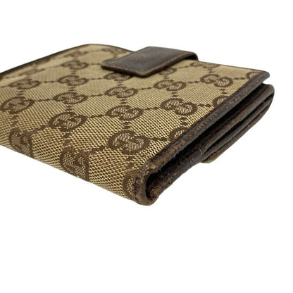 Gucci W Hook Wallet Metal Bar 112664 Dark Brown X Beige Leather