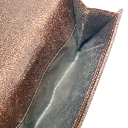 Gucci W Hook Wallet Metal Bar 112664 Dark Brown X Beige Leather
