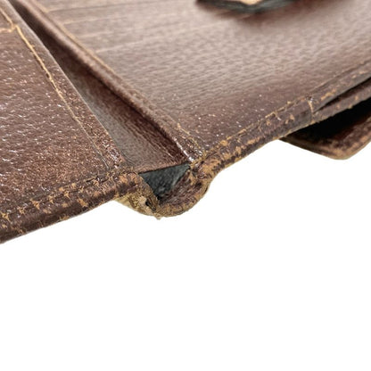 Gucci W Hook Wallet Metal Bar 112664 Dark Brown X Beige Leather