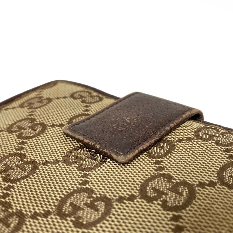Gucci W Hook Wallet Metal Bar 112664 Dark Brown X Beige Leather