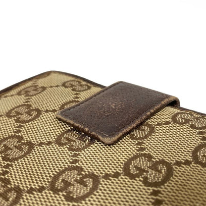 Gucci W Hook Wallet Metal Bar 112664 Dark Brown X Beige Leather