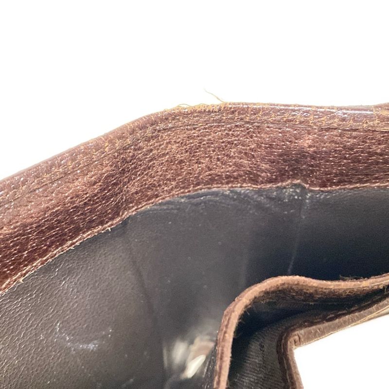 Gucci W Hook Wallet Metal Bar 112664 Dark Brown X Beige Leather