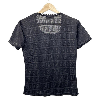 Fendi Jeans (fendi) Short Sleeve Cut And Sew Ladies Black Zucca Pattern Lace