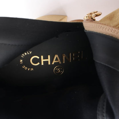 Chanel Boots Beige Suede Patent Leather Short
