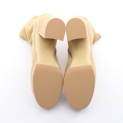 Chanel Boots Beige Suede Patent Leather Short