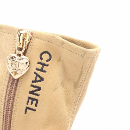 Chanel Boots Beige Suede Patent Leather Short