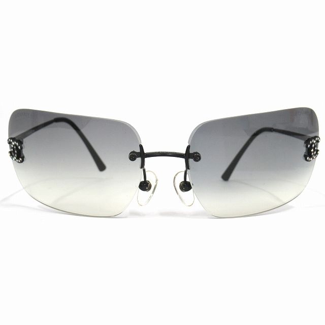 Chanel Rimless Sunglasses Eyewear Square Shape Here Mark Logo Rhinestone