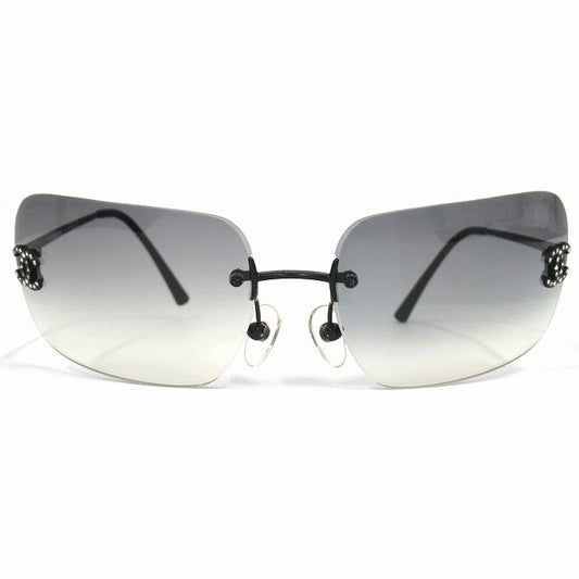 Chanel Rimless Sunglasses Eyewear Square Shape Here Mark Logo Rhinestone