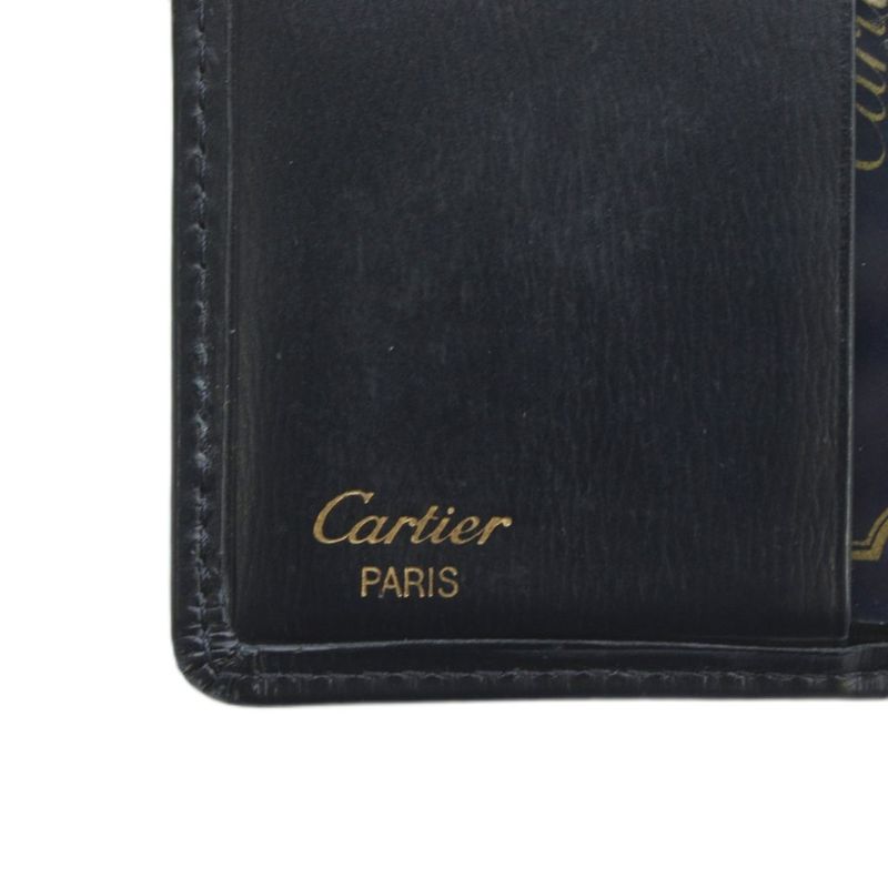 Cartier Sapphire Line Wallet Bifold Leather Gold Hardware Black Xz • Gy18