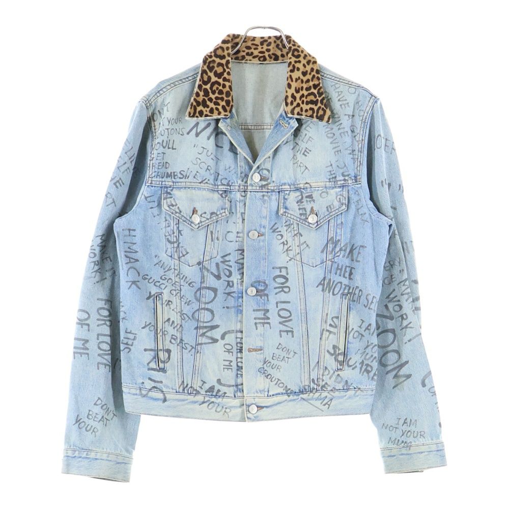 Gucci 17ss Leopard Switch Denim Jacket Indigo 452413 Xr359