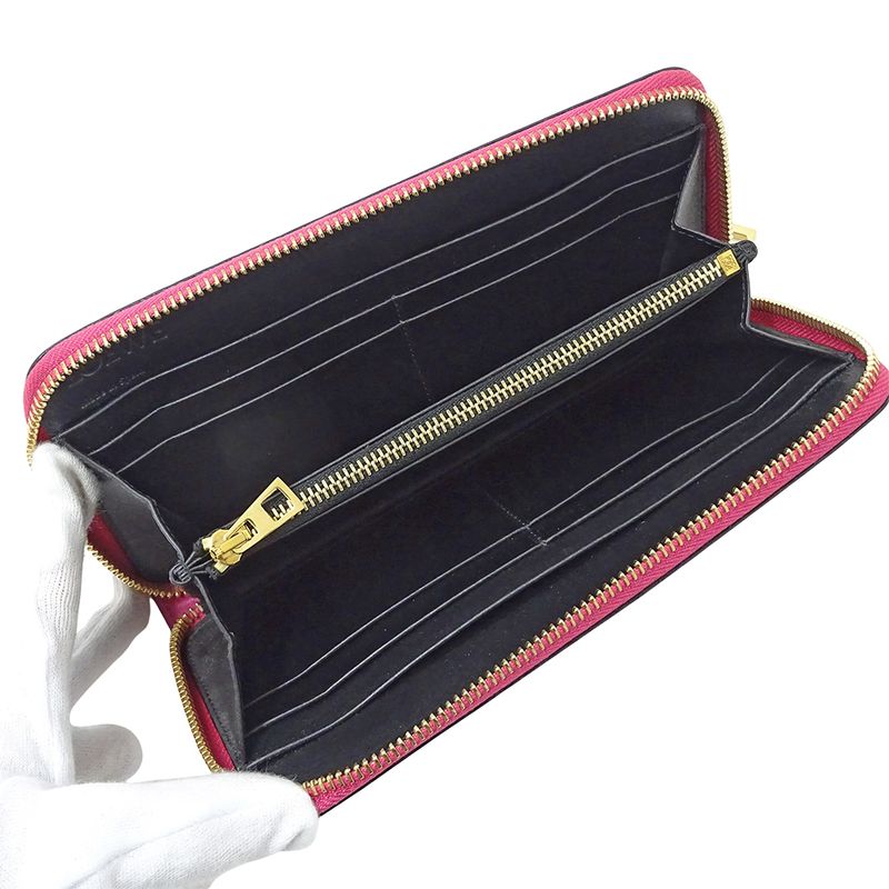 Loewe Wallet Long Repeat Leather Magenta Pink Round Zipper