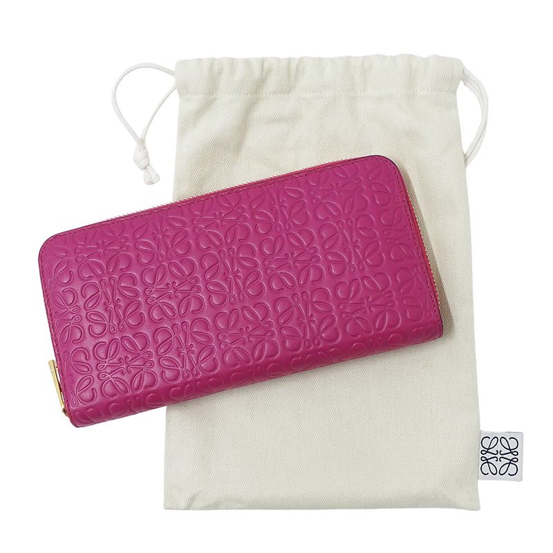 Loewe Wallet Long Repeat Leather Magenta Pink Round Zipper