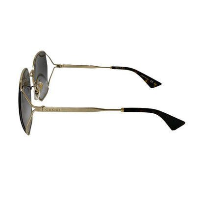 Gucci Sunglasses - Gg0818sa Black X Gold X Dark Brown Oval Frame Sunglasses