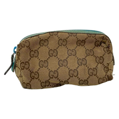 Gucci Pouch GG Pattern 29596 Beige X Dark Brown X Blue Green Leather