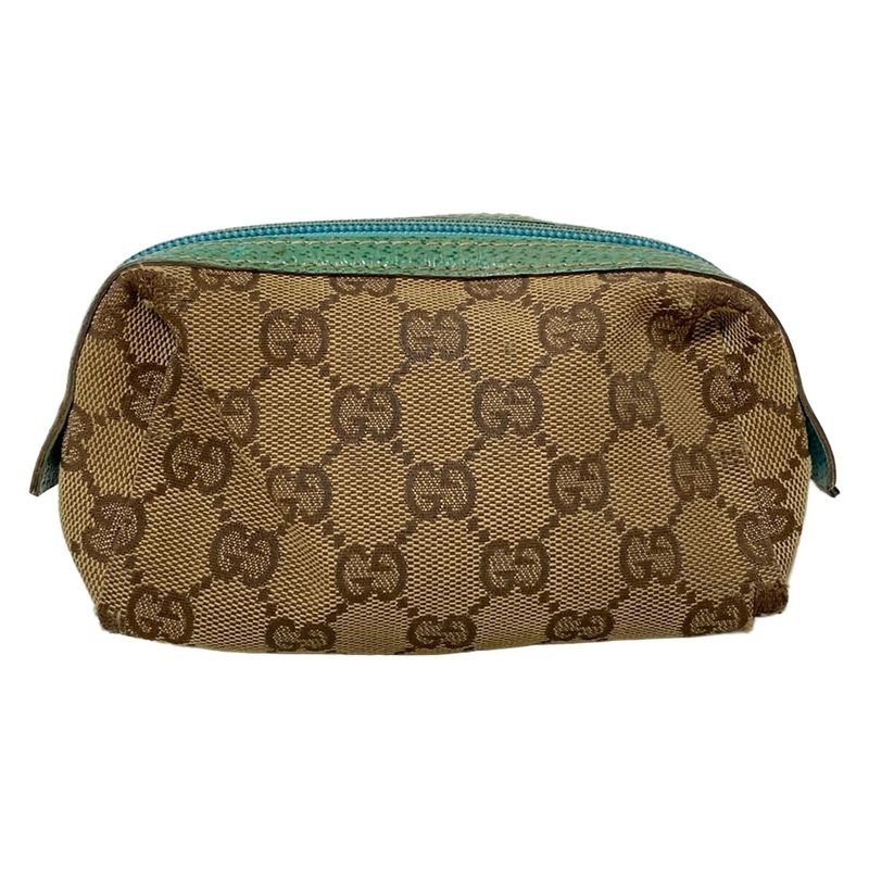 Gucci Pouch GG Pattern 29596 Beige X Dark Brown X Blue Green Leather