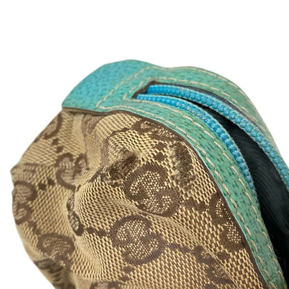 Gucci Pouch GG Pattern 29596 Beige X Dark Brown X Blue Green Leather