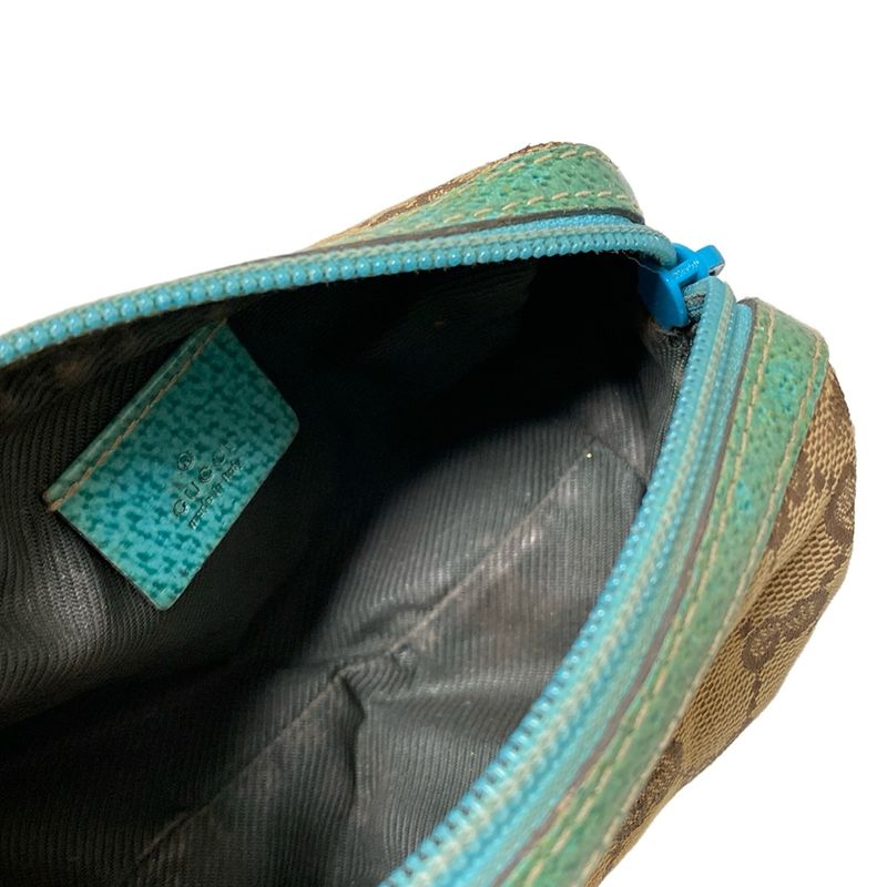 Gucci Pouch GG Pattern 29596 Beige X Dark Brown X Blue Green Leather