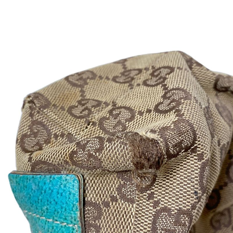 Gucci Pouch GG Pattern 29596 Beige X Dark Brown X Blue Green Leather