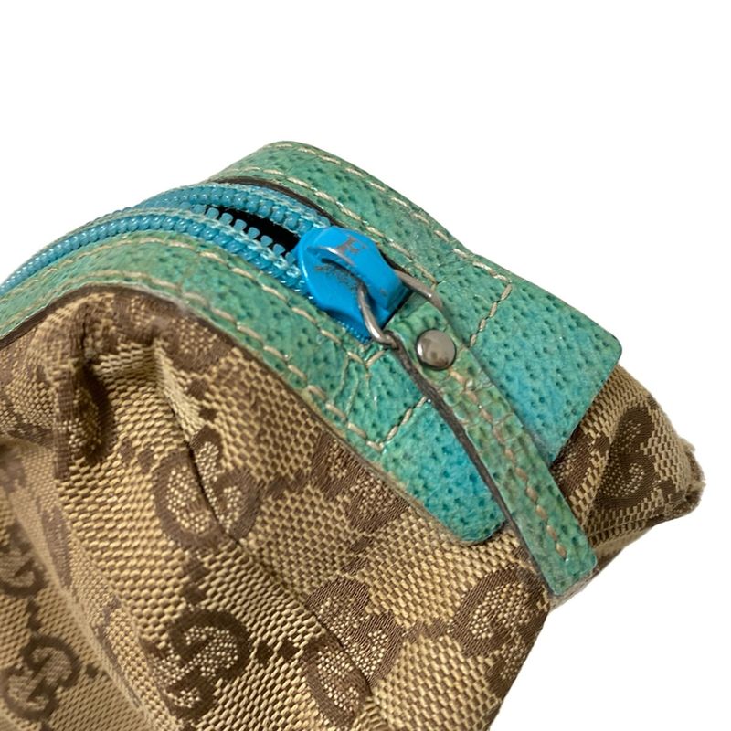 Gucci Pouch GG Pattern 29596 Beige X Dark Brown X Blue Green Leather