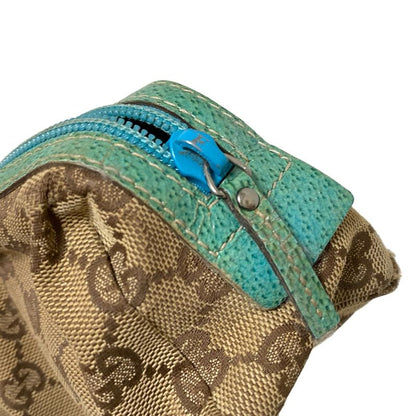 Gucci Pouch GG Pattern 29596 Beige X Dark Brown X Blue Green Leather