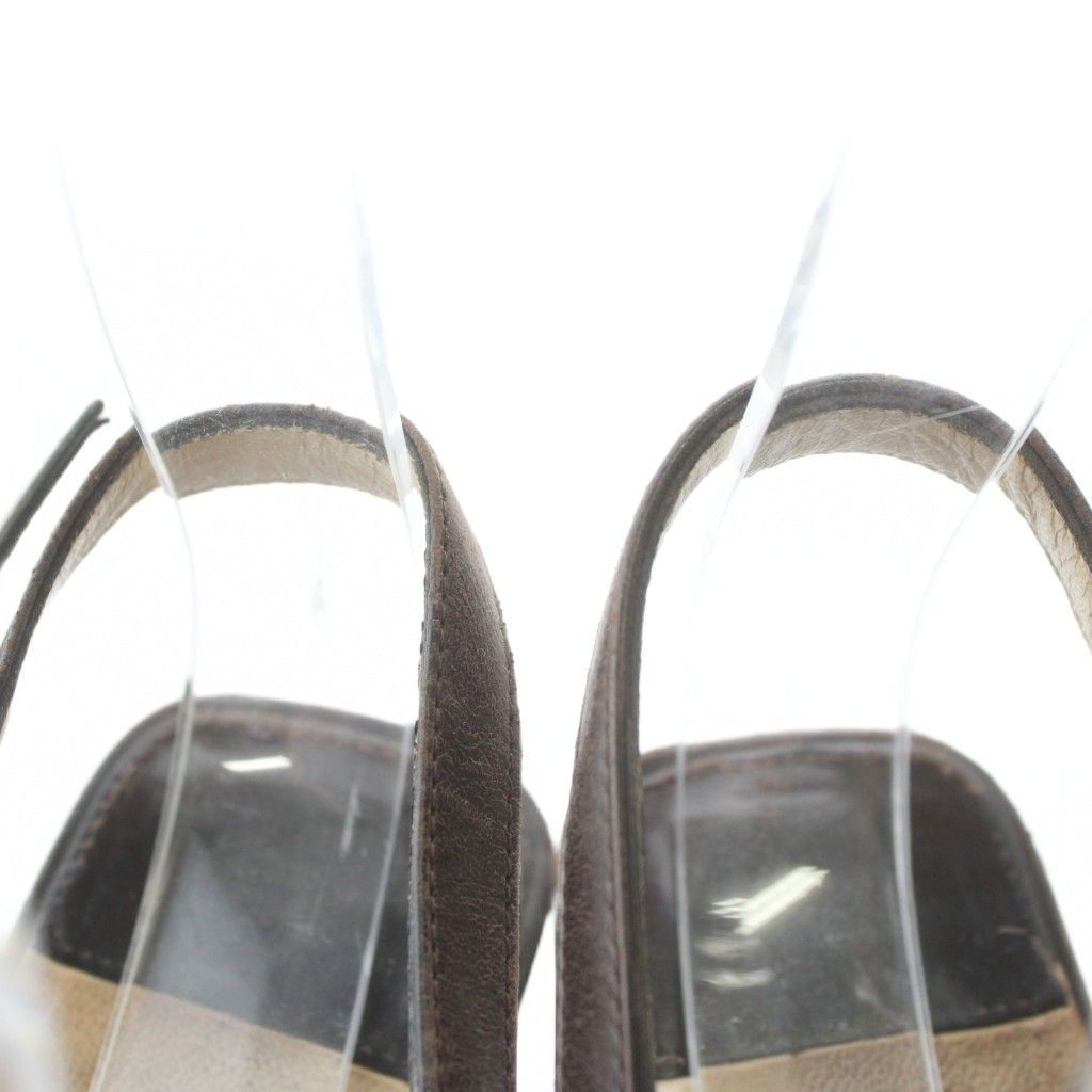 LOUIS VUITTON Damier Sandals Leather Haraco Open Toe Chunky Heel Strap Flower