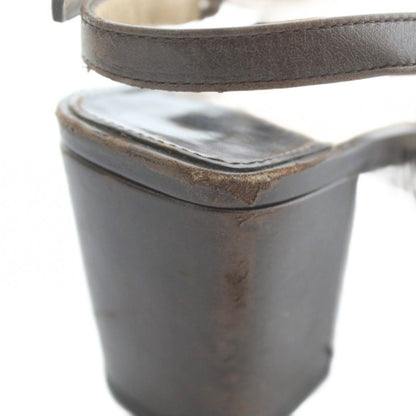 LOUIS VUITTON Damier Sandals Leather Haraco Open Toe Chunky Heel Strap Flower