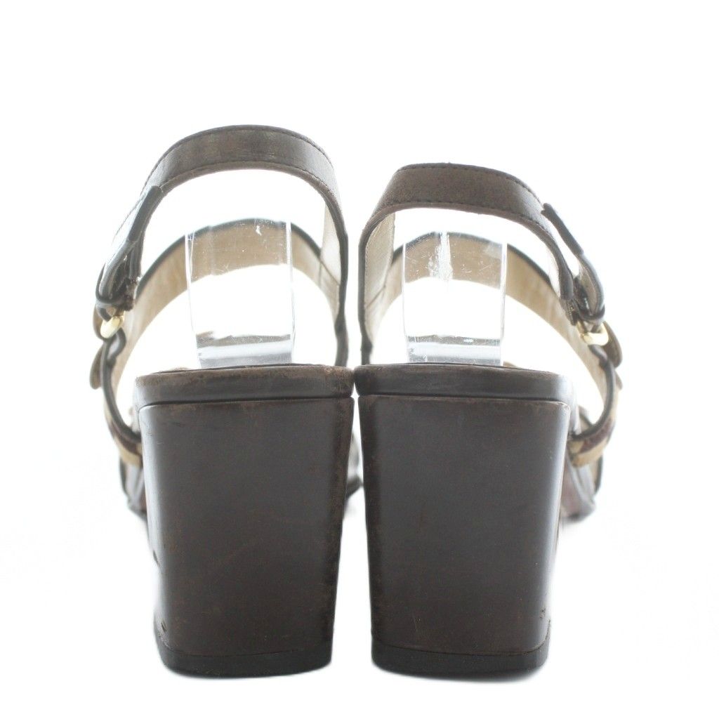 LOUIS VUITTON Damier Sandals Leather Haraco Open Toe Chunky Heel Strap Flower