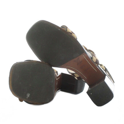 LOUIS VUITTON Damier Sandals Leather Haraco Open Toe Chunky Heel Strap Flower