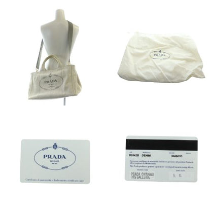 Prada Canapa 1bg439 Tote Bag Shoulder 2way Hand Logo Denim Light Gray • Gy18 Mq