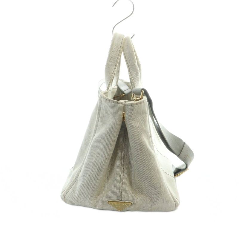 Prada Canapa 1bg439 Tote Bag Shoulder 2way Hand Logo Denim Light Gray • Gy18 Mq