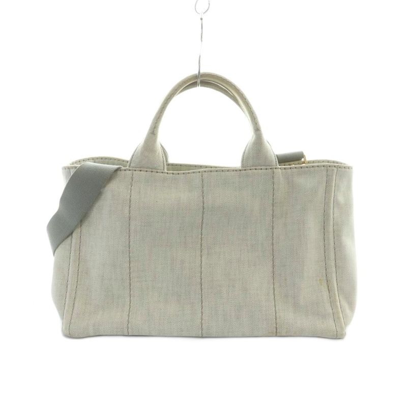 Prada Canapa 1bg439 Tote Bag Shoulder 2way Hand Logo Denim Light Gray • Gy18 Mq