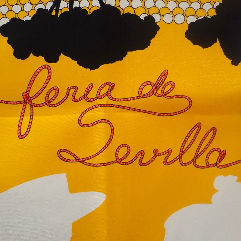 Hermes Carre 90 Ferea De Levlla Scarf Silk Black Yellow Ladies